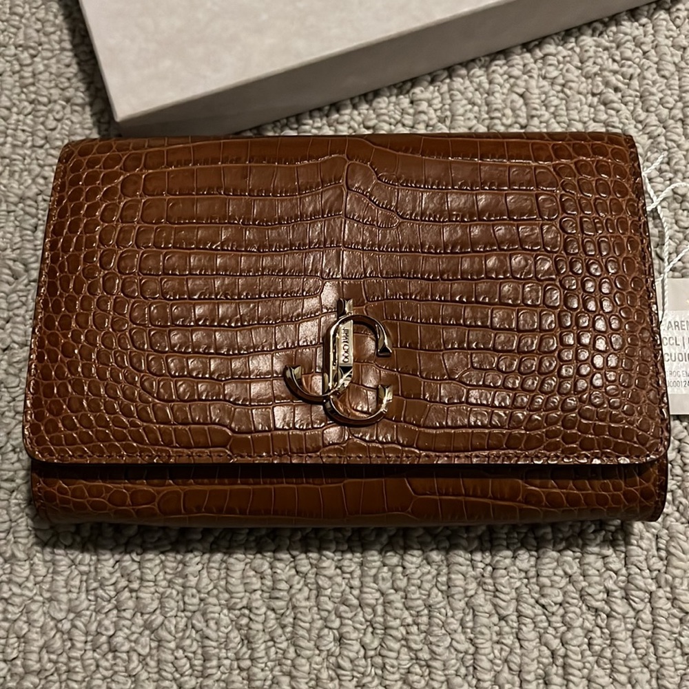 Jimmy Choo Varenne Croc-effect Leather Clutch